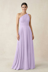 One - Shoulder A - Line Pleated Chiffon Bridesmaid Dress in Lavender - KISS BRIDAL Bridesmaid Dresses