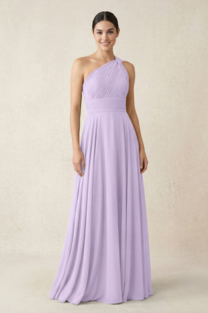 One - Shoulder A - Line Pleated Chiffon Bridesmaid Dress in Lavender - SHE IS ME Bridesmaid Dresses