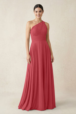 One - Shoulder A - Line Pleated Chiffon Bridesmaid Dress in Merlot - SHE IS ME Bridesmaid Dresses