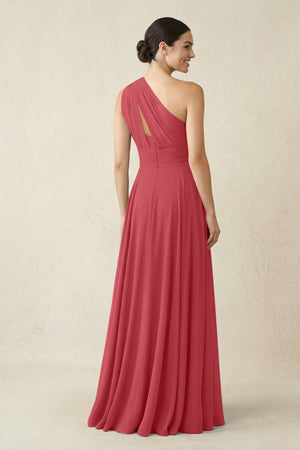One - Shoulder A - Line Pleated Chiffon Bridesmaid Dress in Merlot - SHE IS ME Bridesmaid Dresses