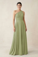 One - Shoulder A - Line Pleated Chiffon Bridesmaid Dress in Moss Green - SHE IS ME Bridesmaid Dresses