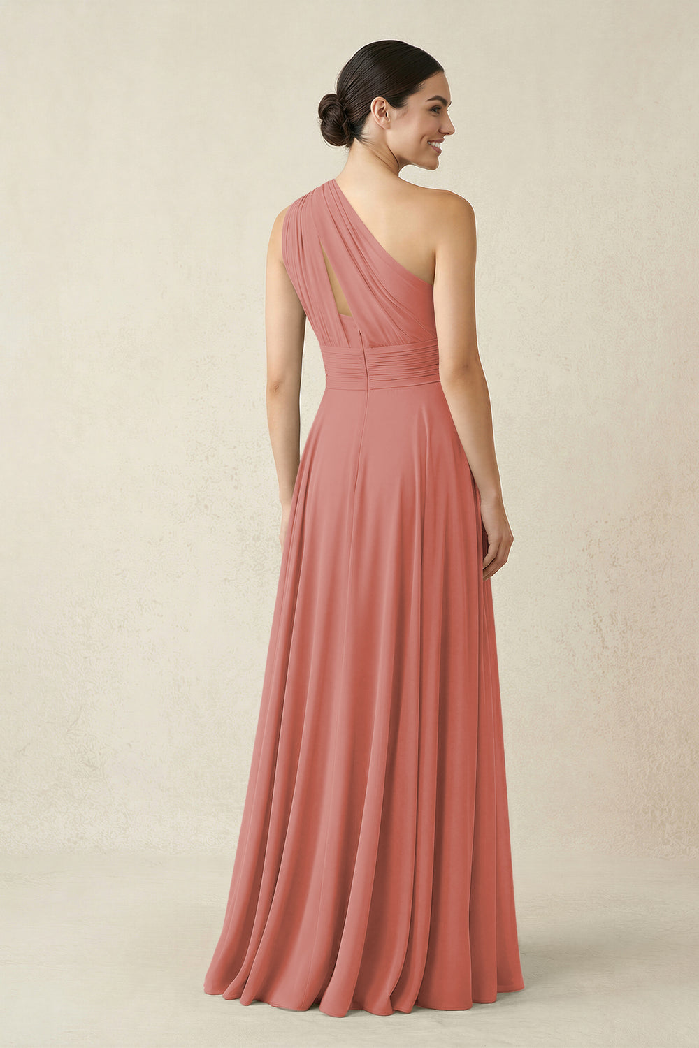 One-Shoulder A-Line Pleated Chiffon Bridesmaid Dress in Mulberry