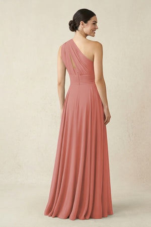 One-Shoulder A-Line Pleated Chiffon Bridesmaid Dress in Mulberry (2) | KISSBRIDAL