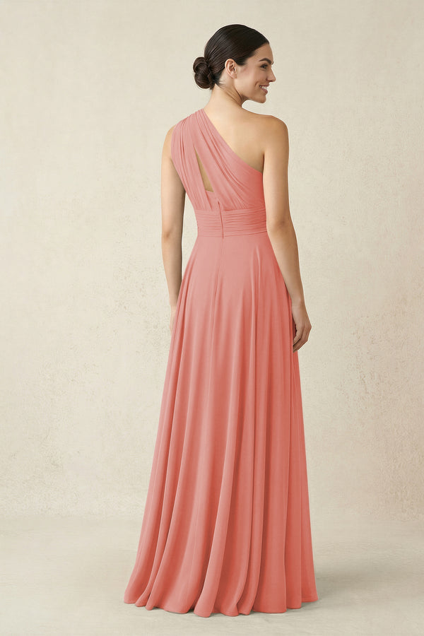 One - Shoulder A - Line Pleated Chiffon Bridesmaid Dress in Mulberry - SHE IS ME Bridesmaid Dresses