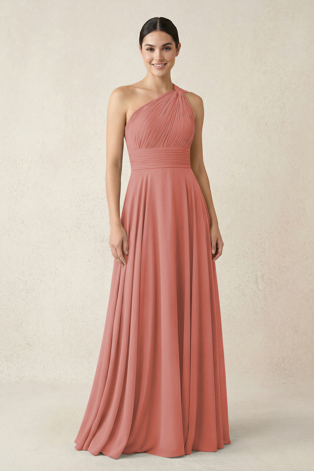 One-Shoulder A-Line Pleated Chiffon Bridesmaid Dress in Mulberry