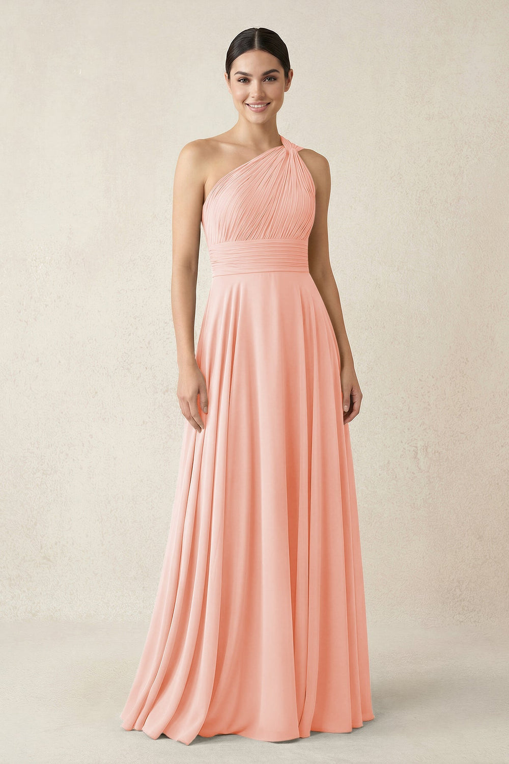 One - Shoulder A - Line Pleated Chiffon Bridesmaid Dress in Rose Petal - KISS BRIDAL Bridesmaid Dresses