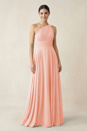 One - Shoulder A - Line Pleated Chiffon Bridesmaid Dress in Rose Petal - SHE IS ME Bridesmaid Dresses