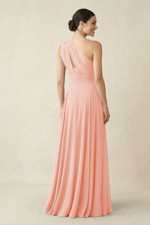 One - Shoulder A - Line Pleated Chiffon Bridesmaid Dress in Rose Petal - SHE IS ME Bridesmaid Dresses