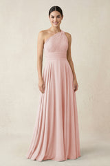One-Shoulder A-Line Pleated Chiffon Bridesmaid Dress in Rose Petal | KISSBRIDAL