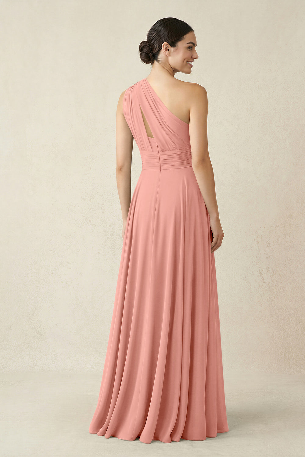 One-Shoulder A-Line Pleated Chiffon Bridesmaid Dress in Rosette