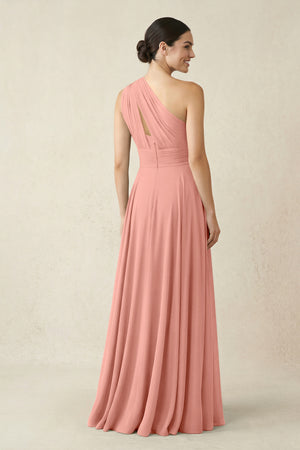 One-Shoulder A-Line Pleated Chiffon Bridesmaid Dress in Rosette (2) | KISSBRIDAL