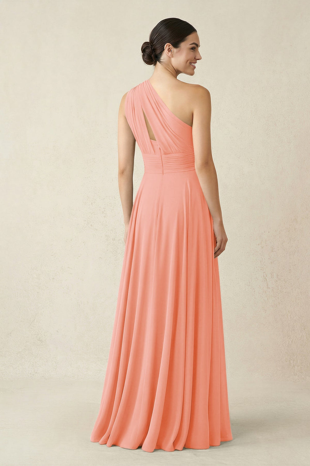 One - Shoulder A - Line Pleated Chiffon Bridesmaid Dress in Rosette - KISS BRIDAL Bridesmaid Dresses