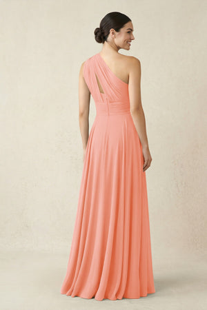 One - Shoulder A - Line Pleated Chiffon Bridesmaid Dress in Rosette - SHE IS ME Bridesmaid Dresses