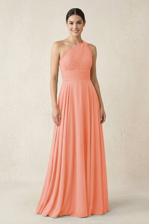 One - Shoulder A - Line Pleated Chiffon Bridesmaid Dress in Rosette - SHE IS ME Bridesmaid Dresses