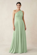 One - Shoulder A - Line Pleated Chiffon Bridesmaid Dress in Sage - SHE IS ME Bridesmaid Dresses