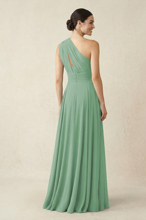 One - Shoulder A - Line Pleated Chiffon Bridesmaid Dress in Sea Glass - SHE IS ME Bridesmaid Dresses
