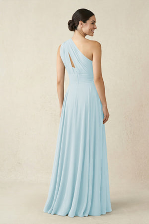 One - Shoulder A - Line Pleated Chiffon Bridesmaid Dress in Sky Blue - SHE IS ME Bridesmaid Dresses