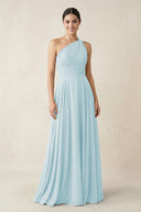 One - Shoulder A - Line Pleated Chiffon Bridesmaid Dress in Sky Blue - SHE IS ME Bridesmaid Dresses