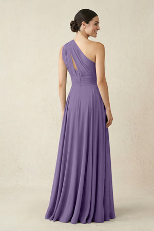 One-Shoulder A-Line Pleated Chiffon Bridesmaid Dress in Tahiti (2) | KISSBRIDAL