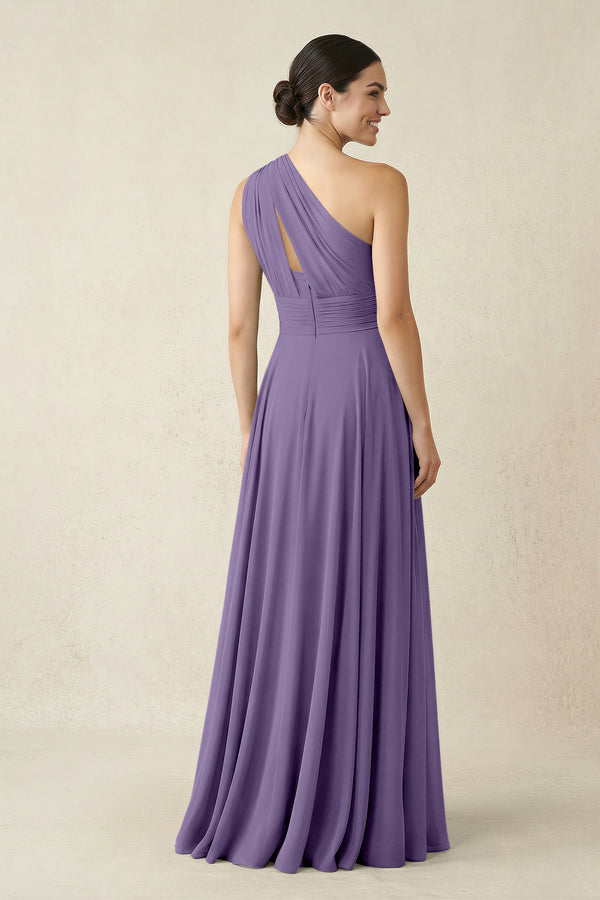 One-Shoulder A-Line Pleated Chiffon Bridesmaid Dress in Tahiti (2) | KISSBRIDAL