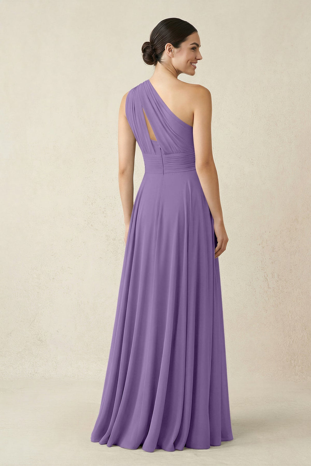 One - Shoulder A - Line Pleated Chiffon Bridesmaid Dress in Tahiti - KISS BRIDAL Bridesmaid Dresses