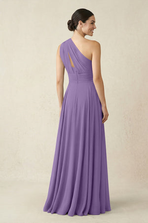 One - Shoulder A - Line Pleated Chiffon Bridesmaid Dress in Tahiti - SHE IS ME Bridesmaid Dresses