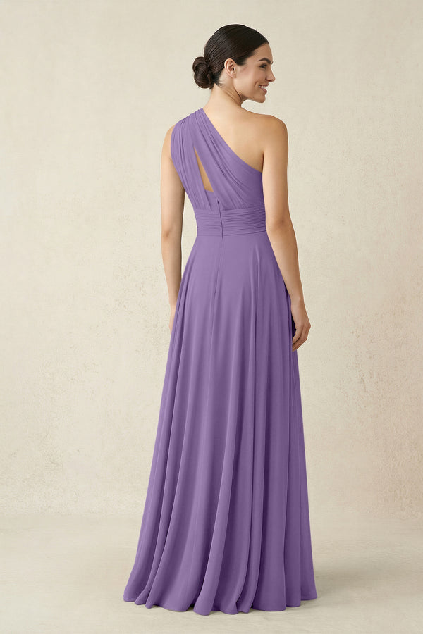 One - Shoulder A - Line Pleated Chiffon Bridesmaid Dress in Tahiti - SHE IS ME Bridesmaid Dresses