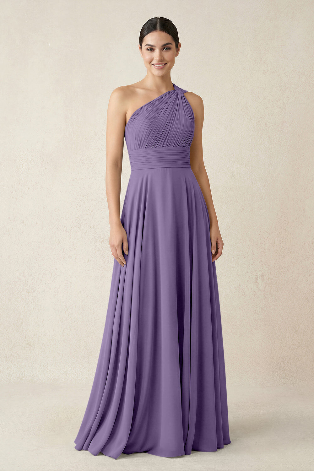 One-Shoulder A-Line Pleated Chiffon Bridesmaid Dress in Tahiti