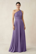 One-Shoulder A-Line Pleated Chiffon Bridesmaid Dress in Tahiti | KISSBRIDAL
