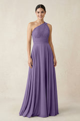 One-Shoulder A-Line Pleated Chiffon Bridesmaid Dress in Tahiti | KISSBRIDAL