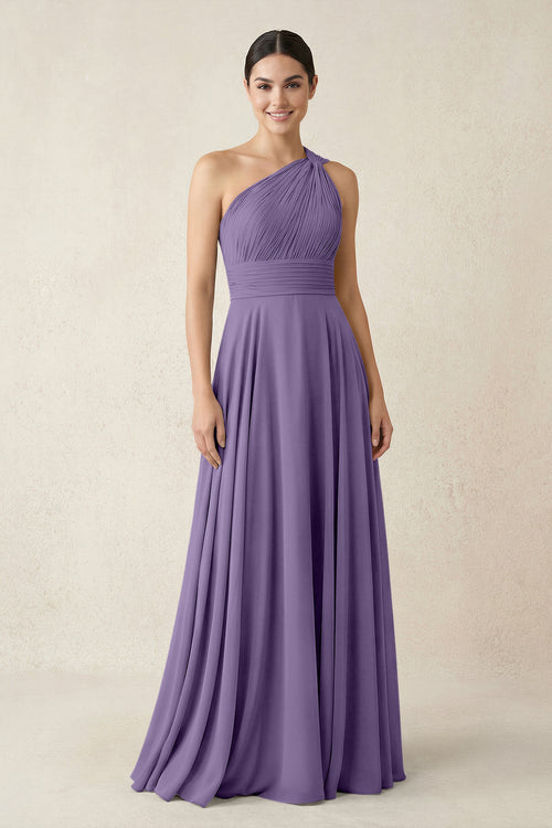 One-Shoulder A-Line Pleated Chiffon Bridesmaid Dress in Tahiti | KISSBRIDAL