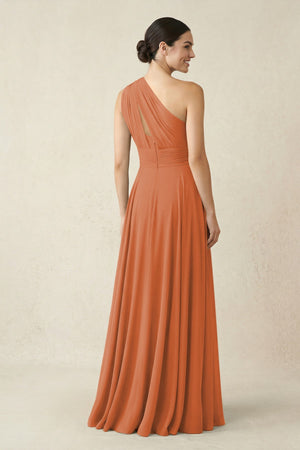 One - Shoulder A - Line Pleated Chiffon Bridesmaid Dress in Terracotta - SHE IS ME Bridesmaid Dresses