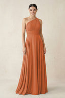 One - Shoulder A - Line Pleated Chiffon Bridesmaid Dress in Terracotta - SHE IS ME Bridesmaid Dresses