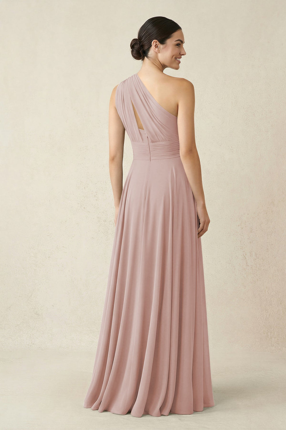 One - Shoulder A - Line Pleated Chiffon Bridesmaid Dress in Toffee - KISS BRIDAL Bridesmaid Dresses