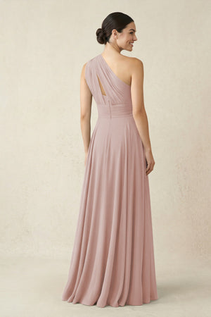 One - Shoulder A - Line Pleated Chiffon Bridesmaid Dress in Toffee - SHE IS ME Bridesmaid Dresses