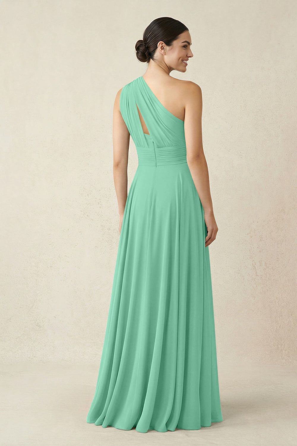 One - Shoulder A - Line Pleated Chiffon Bridesmaid Dress in Turquoise - KISS BRIDAL Bridesmaid Dresses