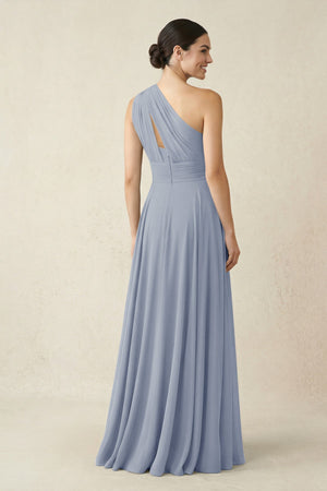 One - Shoulder A - Line Pleated Chiffon Bridesmaid Dress in Twilight - SHE IS ME Bridesmaid Dresses