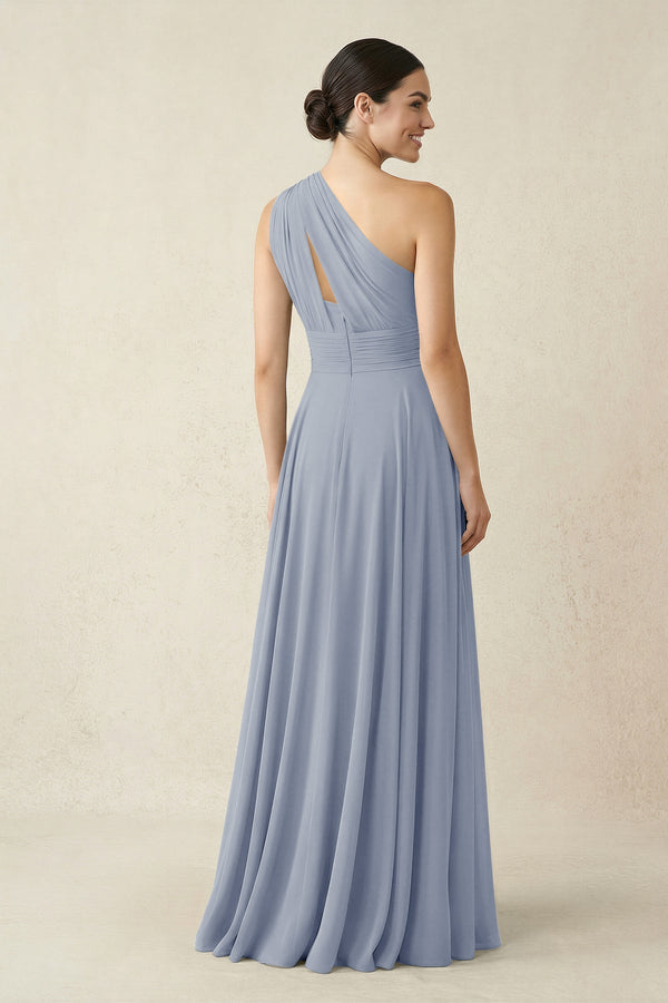 One - Shoulder A - Line Pleated Chiffon Bridesmaid Dress in Twilight - SHE IS ME Bridesmaid Dresses