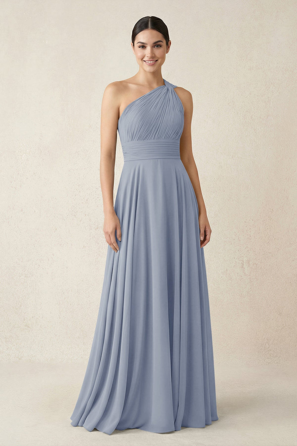 One - Shoulder A - Line Pleated Chiffon Bridesmaid Dress in Twilight - KISS BRIDAL Bridesmaid Dresses
