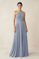 One - Shoulder A - Line Pleated Chiffon Bridesmaid Dress in Twilight - SHE IS ME Bridesmaid Dresses