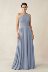 One - Shoulder A - Line Pleated Chiffon Bridesmaid Dress in Twilight - KISS BRIDAL Bridesmaid Dresses