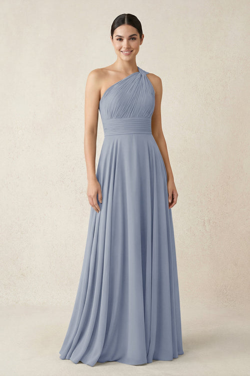 One - Shoulder A - Line Pleated Chiffon Bridesmaid Dress in Twilight - SHE IS ME Bridesmaid Dresses
