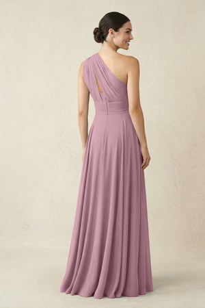 One-Shoulder A-Line Pleated Chiffon Bridesmaid Dress in Vintage Mauve (2) | KISSBRIDAL