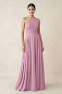 One - Shoulder A - Line Pleated Chiffon Bridesmaid Dress in Vintage Mauve - SHE IS ME Bridesmaid Dresses