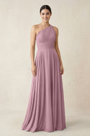One-Shoulder A-Line Pleated Chiffon Bridesmaid Dress in Vintage Mauve | KISSBRIDAL