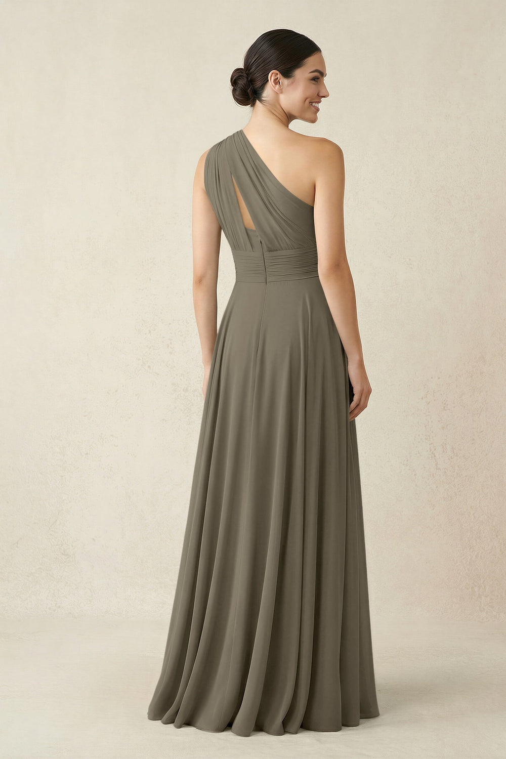 One - Shoulder A - Line Pleated Chiffon Bridesmaid Dress in Willow Green - KISS BRIDAL Bridesmaid Dresses