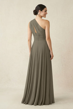 One - Shoulder A - Line Pleated Chiffon Bridesmaid Dress in Willow Green - SHE IS ME Bridesmaid Dresses