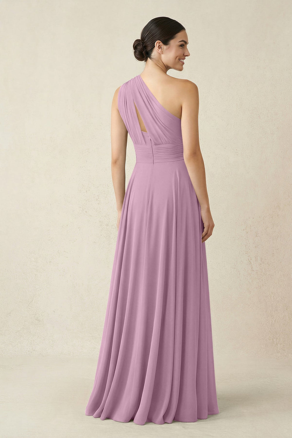 One - Shoulder A - Line Pleated Chiffon Bridesmaid Dress in Wisteria - KISS BRIDAL Bridesmaid Dresses