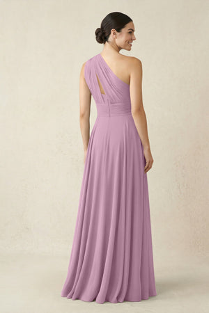 One - Shoulder A - Line Pleated Chiffon Bridesmaid Dress in Wisteria - SHE IS ME Bridesmaid Dresses