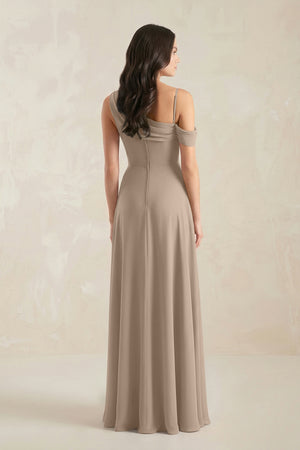 One-Shoulder Chiffon A-Line Bridesmaid Dress in Almond (2) | KISSBRIDAL